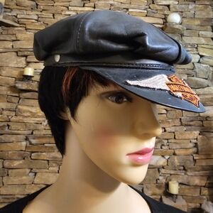 Vintage Black Leather Harley Davidson Bick Cap